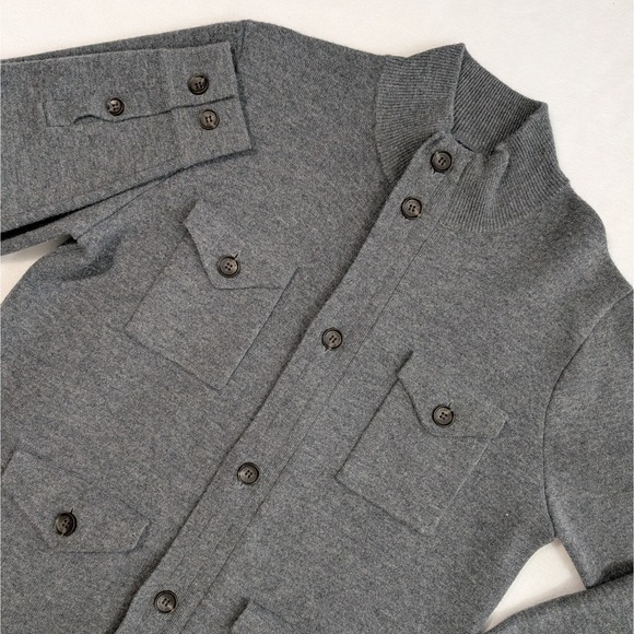 Peter Millar Merino Wool Sweater Jacket Men Medium Gray Button Zip Pockets Layer